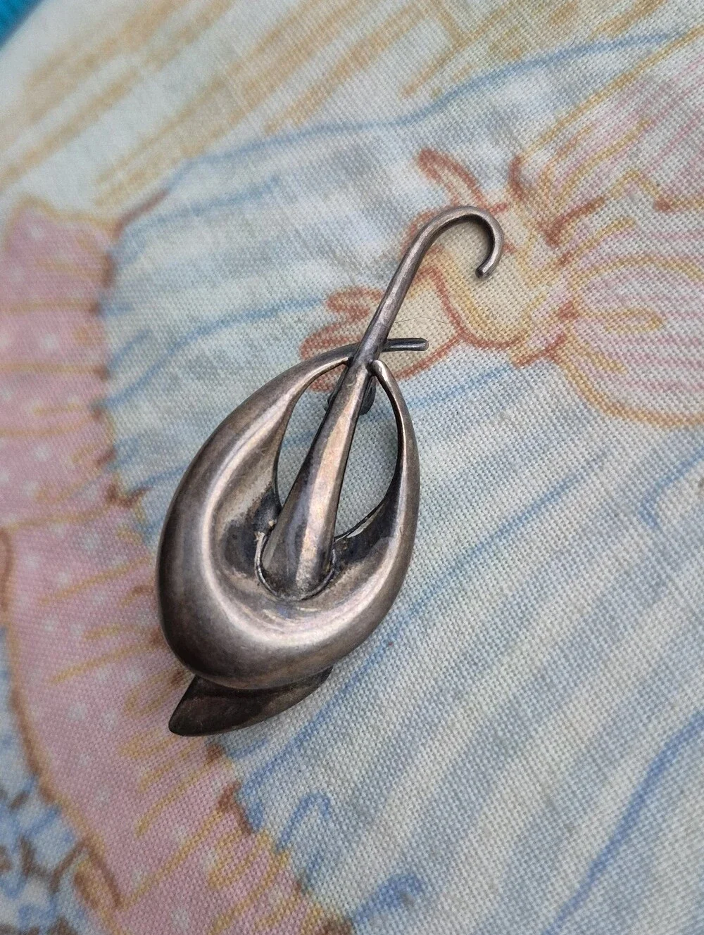 🌙Vintage 925 Sterling Silver MCM Abstract Umbrella Parasol Brooch Pin 5g